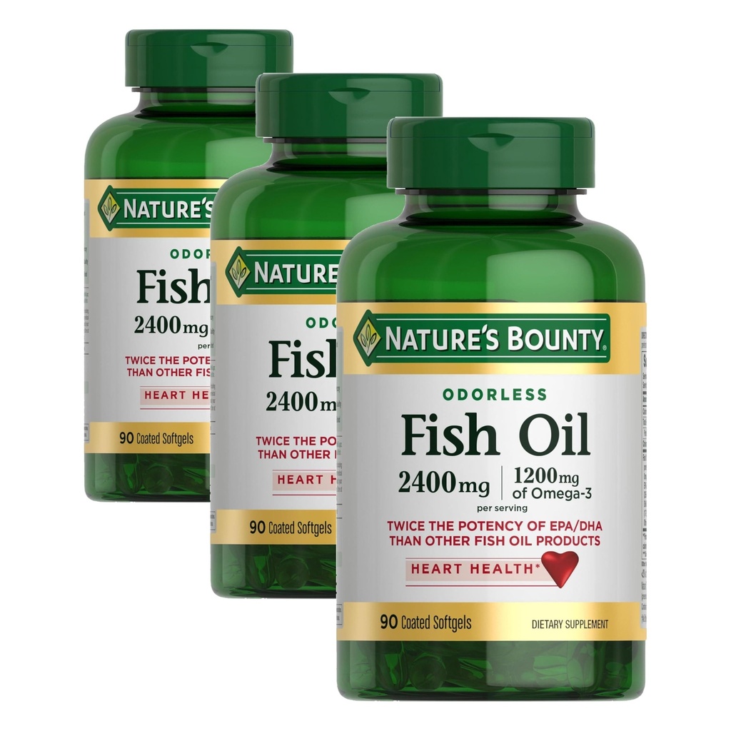 자연의 Bounty 무취 물고기 기름, EPA & DHA를 포함하여 서빙 당 1200mg Omega-3는, 수성, 입히는 Softgels, 글루텐 자유로운, Shellfish 없음, 90의 조사, (포장 3)를 삭제하는 심장 건강을 지원합니다