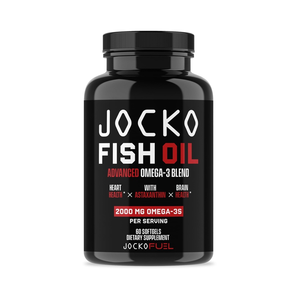 Jocko 연료 오메가 3 물고기 기름 보충교재 2000mg - Burpless 지방산 보충교재, 야생 잡초, Astaxanthin (60의 캡슐)를 가진 강력한 산화 방지제
