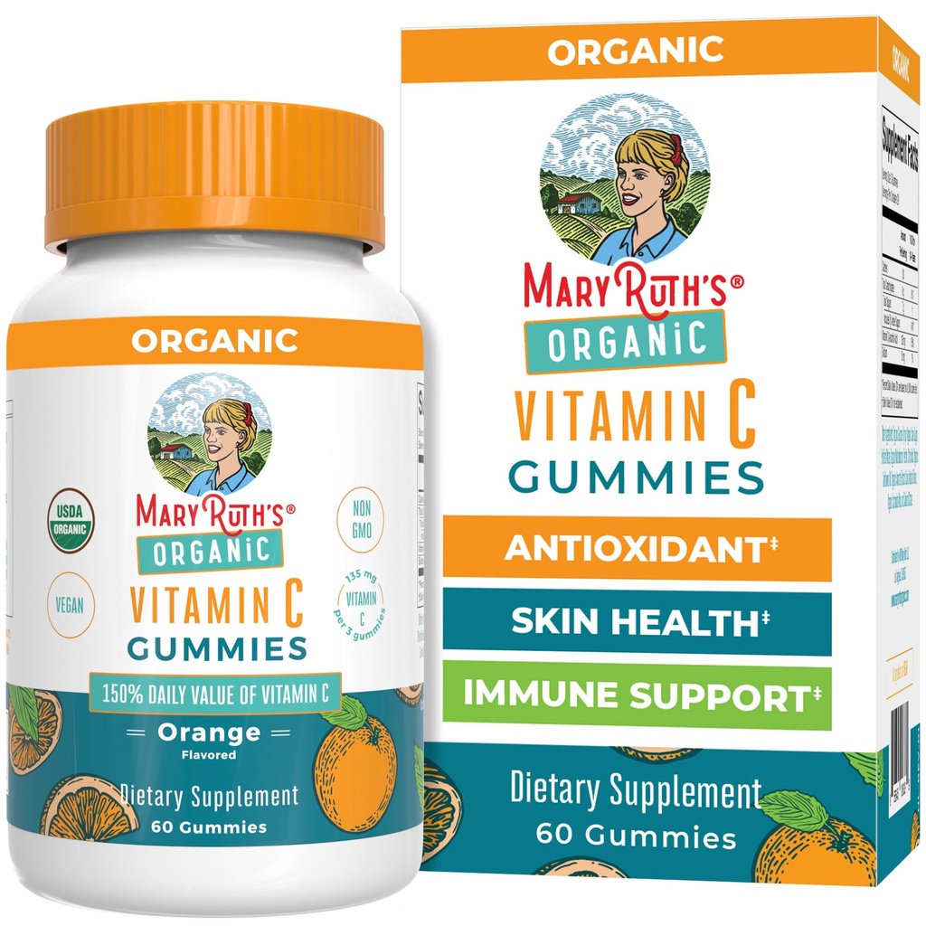 MaryRuth Organics Adult Vitamin C Gummies | USDA Organic | 면역 지원 및 전반적인 웰빙을 위한 비타민 C Gummies 14세 이상 | Vegan | 비 GMO | 오렌지 맛 | 60 개