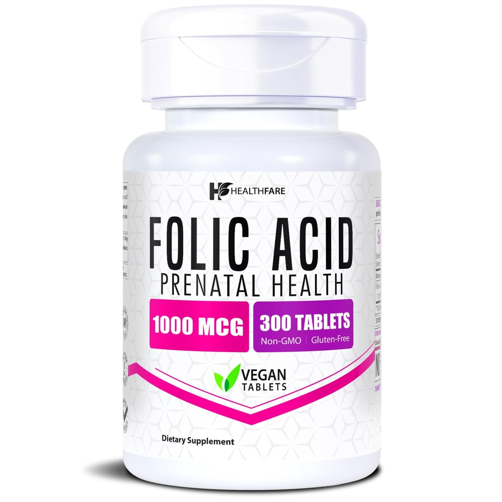 건강 엽산 1000mcg | 300 Veg 태블릿 | 비타민 B9 | 글루텐 프리 | 비 GMO | 미국에서 제작