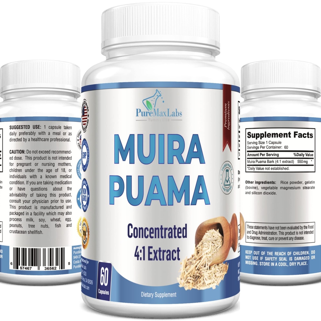 Muira Puama 캡슐 - 농축 4 : 1 캡슐 당 2200mg, 60 캡슐