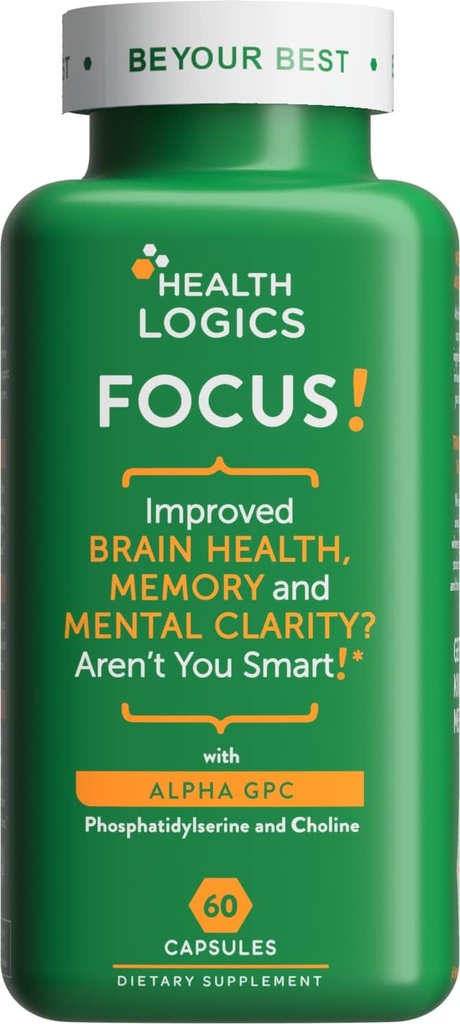 건강 논리 초점! - 기억, Clarity, Choline, Ginkgo Biloba, 알파 GPC, Phosphatidylserine, Bacopa Monnieri l 60 캡슐 l Non-GMO를 위한 뇌 보충교재