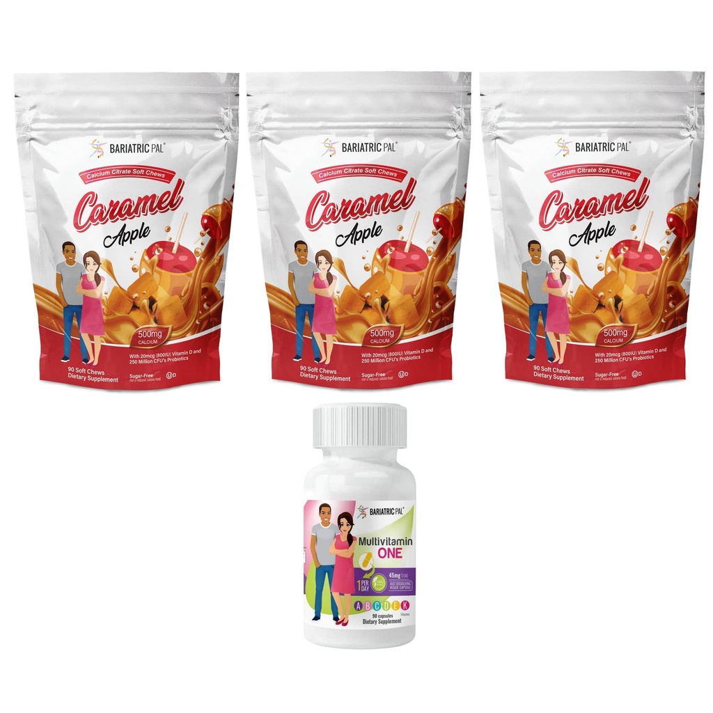 BariatricPal 90 일 Bariatric 비타민 뭉치 (일 당 Multivitamin 하나 1! 45mg 철과 칼슘 시트레이트 소프트 체스 500mg Probiotics - Caramel Apple)