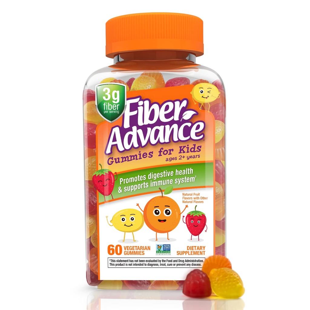 어린이용 섬유 사전 구미 | 100 % 플랜트 기반 섬유 보충제 Digestive Health | Prebiotic Fiber Gummies | 아이용 비타민 | 글루텐 프리, 채식, 비 GMO, 60 카운트