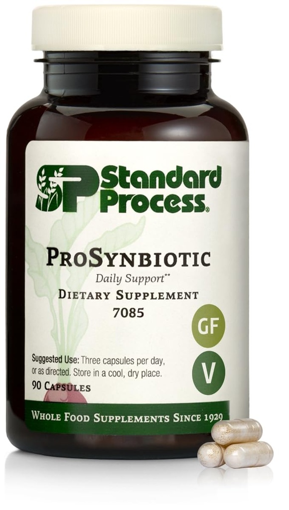 표준 과정 ProSynbiotic - 전체적인 음식 Bowel, 면역 지원, Bifidobacterium, Chicory 뿌리, Lactobacillus Acidophilus 및 Inulin - 채식 - 90 캡슐을 가진 소화 및 소화 건강