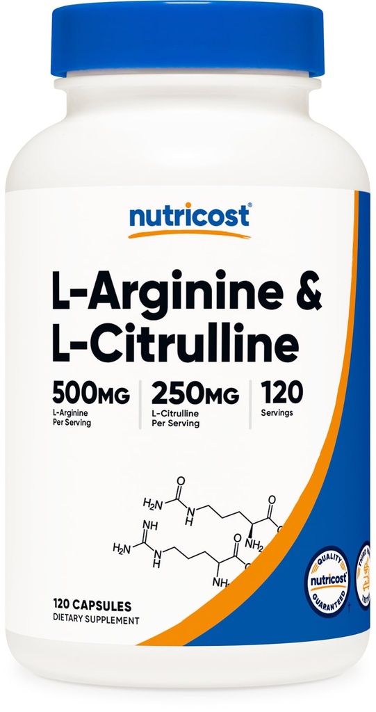 Nutricost L-Arginine L-Citrulline Complex 750mg, 120 캡슐 - 비 GMO