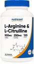 Nutricost L-Arginine L-Citrulline Complex 750mg, 120 캡슐 - 비 GMO