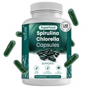 Spirulina와 Chlorella 캡슐 – Chlorophyll 알약 & 강력한 해독, 에너지 및 건강한 면역 체계 3X 더 Chlorella Spirulina 분말/Serving – 90 Ct를 지원하는 파란 녹색 조류