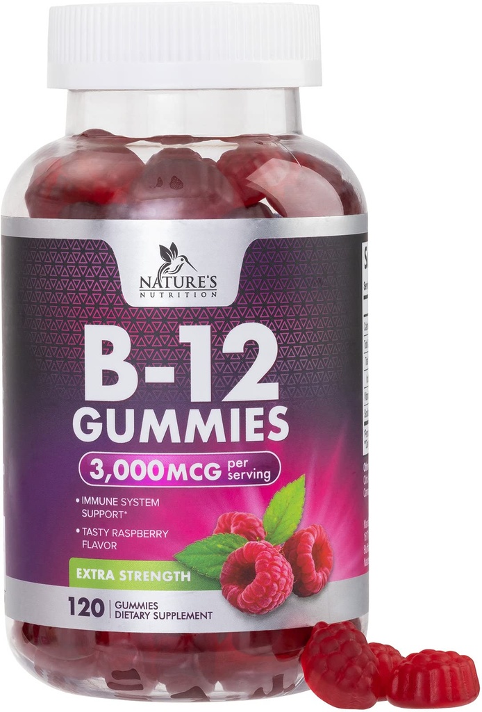 B12 비타민 에너지 Gummies 3000 mcg - Metabolism & Immune 체계 지원을 위한 여분 힘 B 12 거미 - 성인 & 아이 카페인 자유로운 거미 비타민 - 120 Gummies를 위한 Chewable 규정식 B12 보충교재