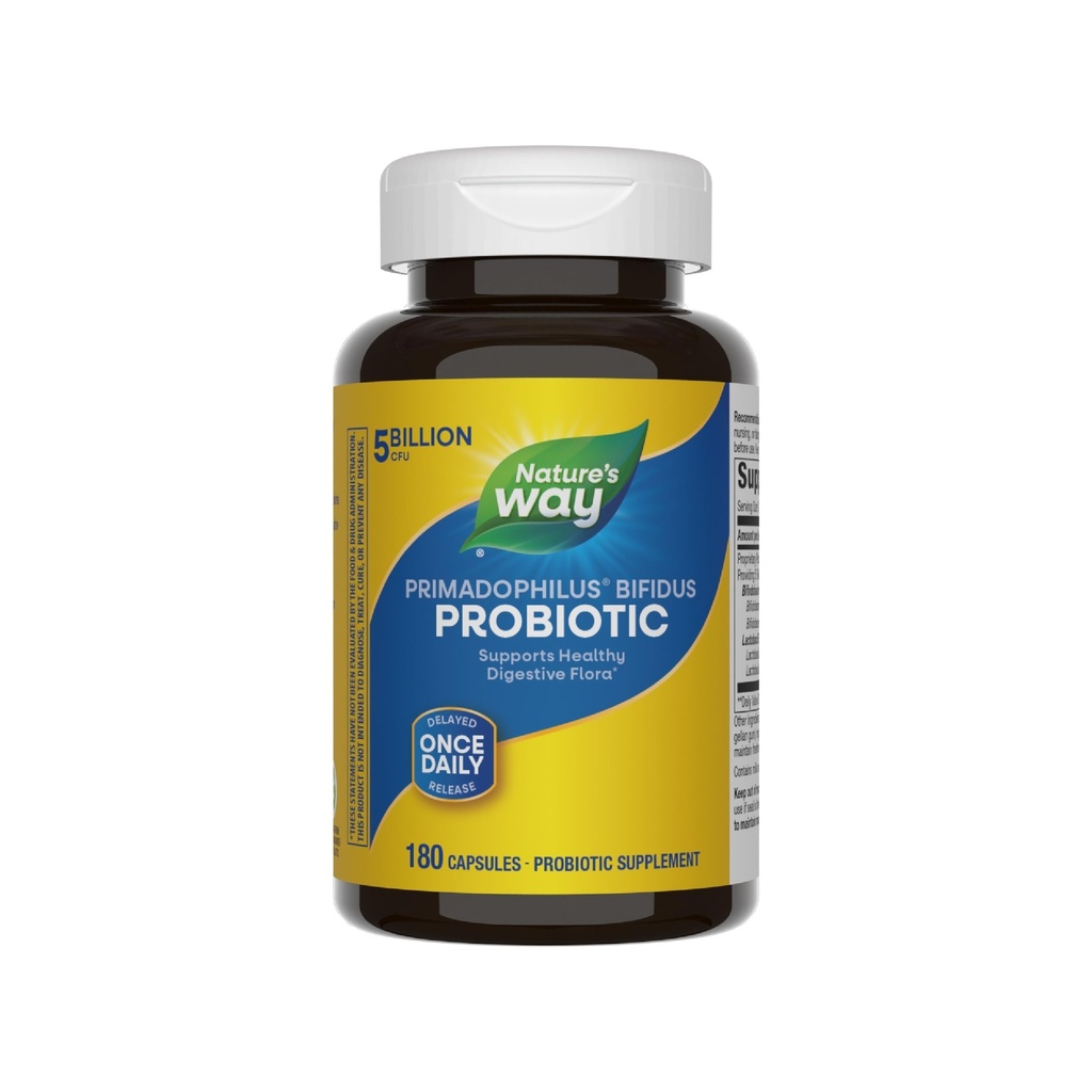 Nature's Way Primadophilus Bifidus Probiotic, Digestive Flora*, 캡슐 당 5 억 라이브 프로바이오틱 문화, Lactobacilli, Bifidobacteria, 180 캡슐 (포장 월병)