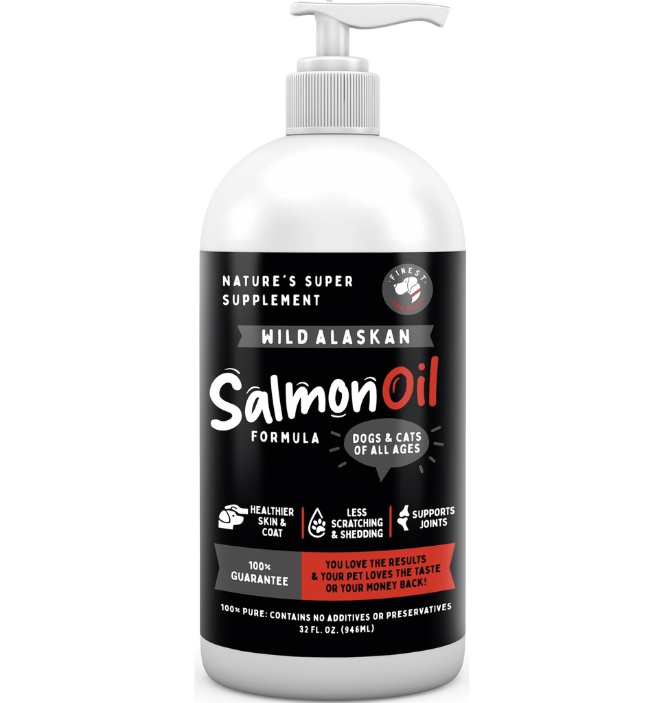 애완 동물 야생 알래스카 Salmon 오일 개 & 고양이 - 오메가 3 물고기 오일과 Pollock & Salmon 민감한 피부 & 코트 건강. EPA & DHA Ease Itching는, 합동, 면역 & 심장 건강 (32oz)를 지원합니다