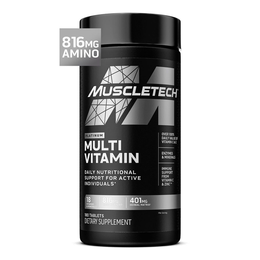 남성 및 여성을위한 Muscletech Platinum Multivitamins - 면역 지원을위한 멀티 비타민 보충 - 18 비타민 및 미네랄, 비타민 A C D E B6 B12 - 남성을위한 일일 운동 보충제 - 180 캡슐