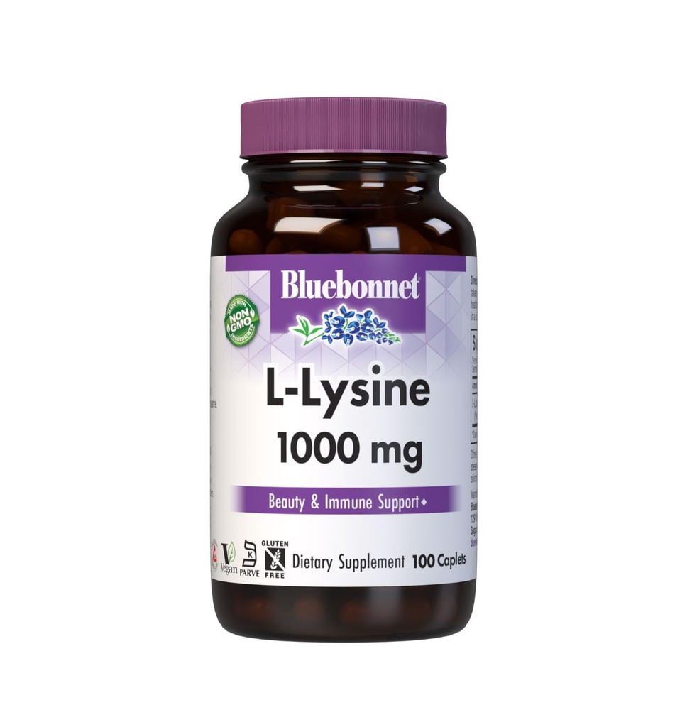 BlueBonnet L-Lysine 1000mg 필수 아미노산 보충교재 - 여성 & 남자를 위한 Immune & 교원질 지원 보충교재 - 비 GMO, Vegan & 글루텐 자유로운 - 봉사 당 1000 mg L 리진 - 100개의 모자