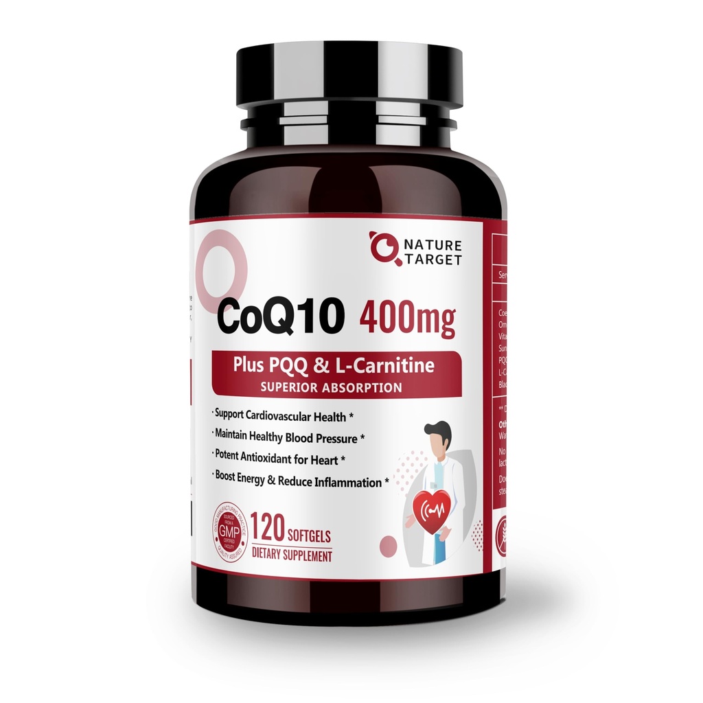 PQQ, Omega-3s & L Carnitine, BioPerine를 가진 높은 흡수 Coenzyme-Q10, 지원 심장, 뇌, 면역 체계, 에너지 생산, 120의 서빙을 가진 생물 TARGET CoQ10-400mg