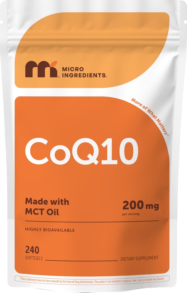 마이크로 재료 CoQ10 200mg / 서빙, 240 Softgels | 코코넛 MCT 오일로 제작 | Coenzyme Q10 (Ubiquinone) | 비 GMO