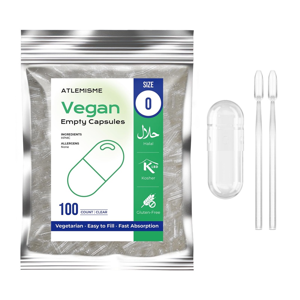 빈 채식 캡슐 크기 0 - (100 개) 빈 캡슐 DIY 야채 캡슐 충전 - 2 마이크로 랩 스푼이있는 Veggie 빈 캡