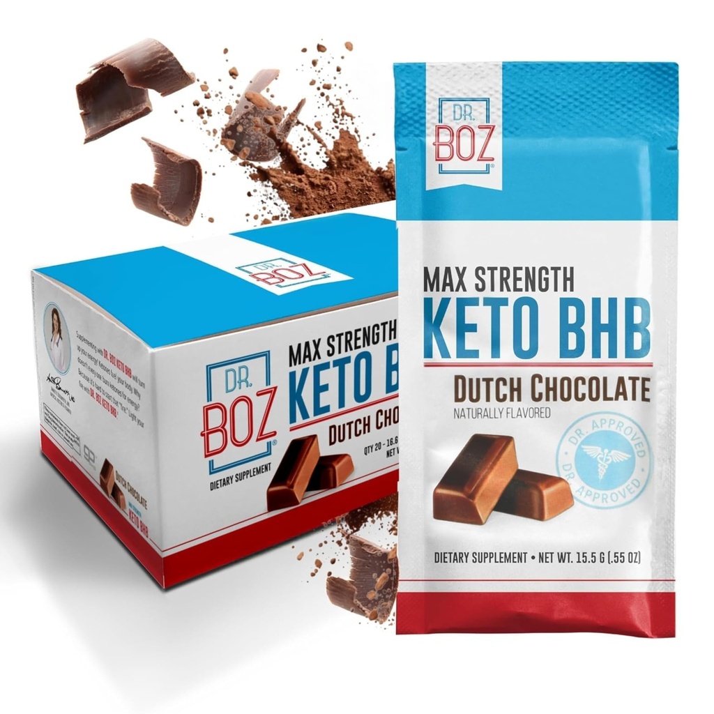 Dr. Boz - Keto BHB 분말 - 네덜란드 초콜릿, 20 Sachets - 에너지 증가 및 크레이빙 감소 - 최대 강도 다이어트 보충 - 미국 제작 - 11.7oz (332g)
