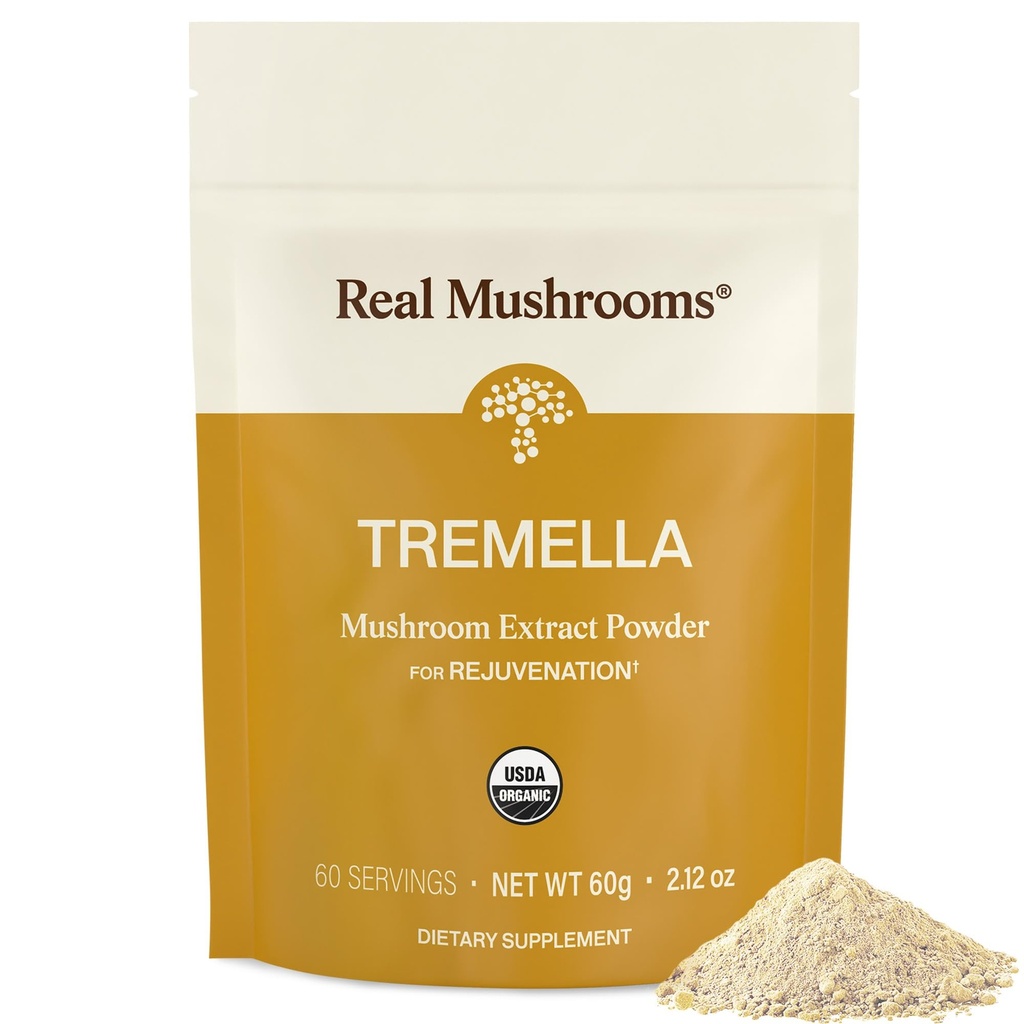 Real Mushrooms Tremella Mushroom Powder – Fruiting Body의 유기 Tremella 추출물 – 데일리 웰니스 루틴 – Vegan, Non-GMO, No Fillers – 60 서빙 버섯 혼합 보충제
