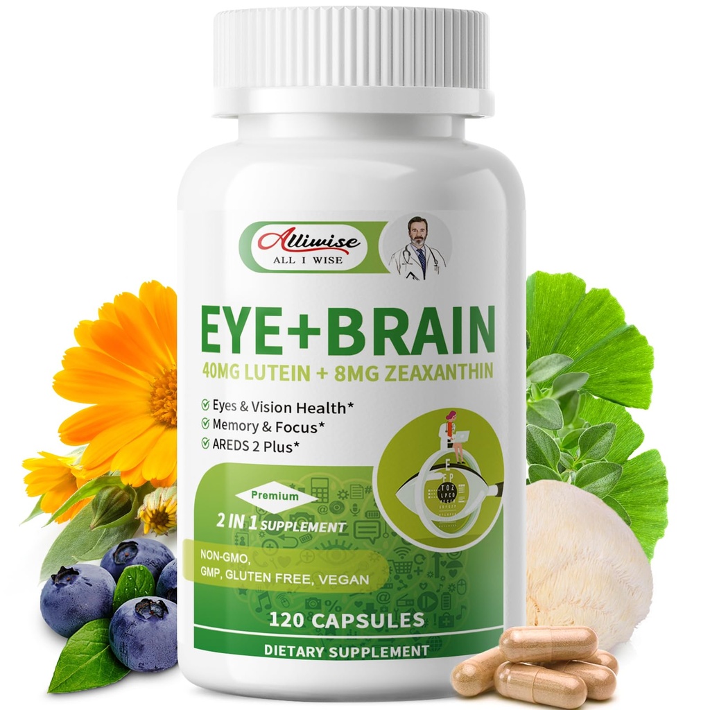 기억과 초점, Lutein 40mg, Zeaxanthin, Astaxanthin, Bilberry, 사자 Mane, Bacopa Monnieri, Ginkgo Biloba, 성인 및 시니어 120 캡슐에 대 한 1 아이 비타민에 대 한 아이 + 두뇌 보충 교재