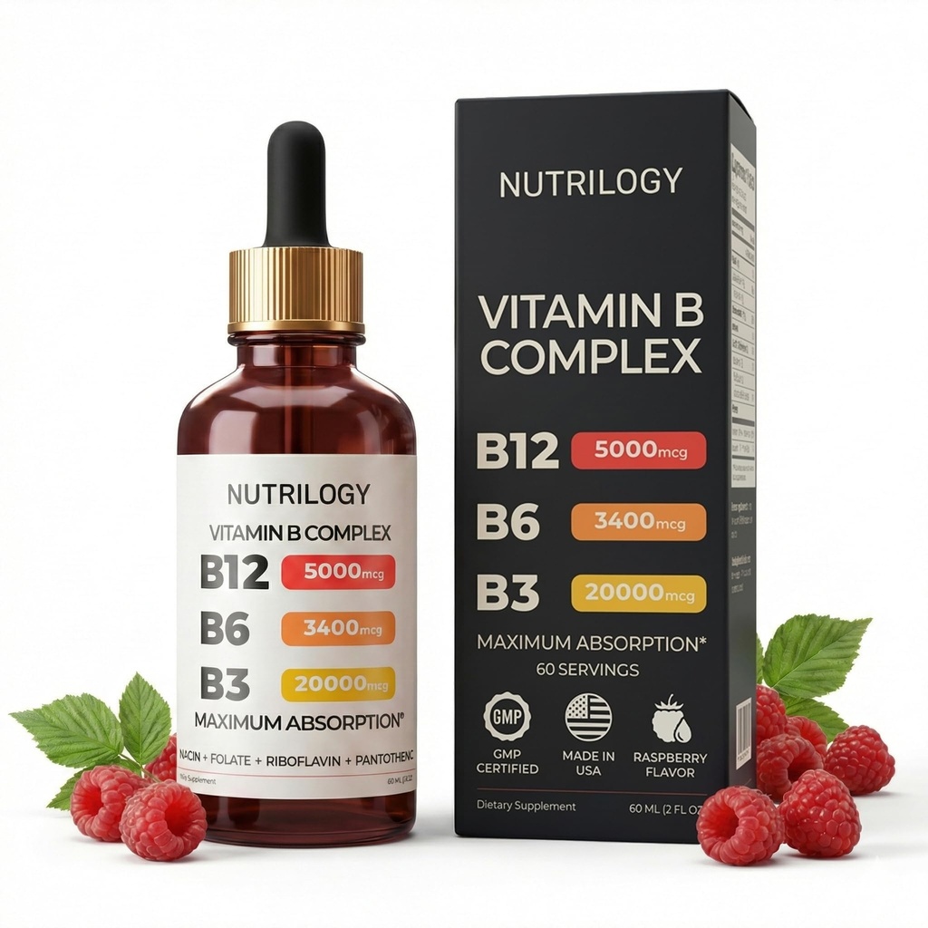 남성 및 여성을위한 비타민 B 복합체 - Riboflavin B2, B3, B5, B6, B12 | B-Complex 보충교재 - Nerve Pain, Energy, Brain & Heart Support - 미국, 60 서빙