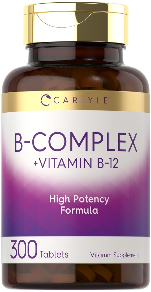 B12를 가진 Carlyle B-Complex 비타민 | 300의 정제 | 높은 효능 공식 | 채식주의 및 비 GMO 보충교재