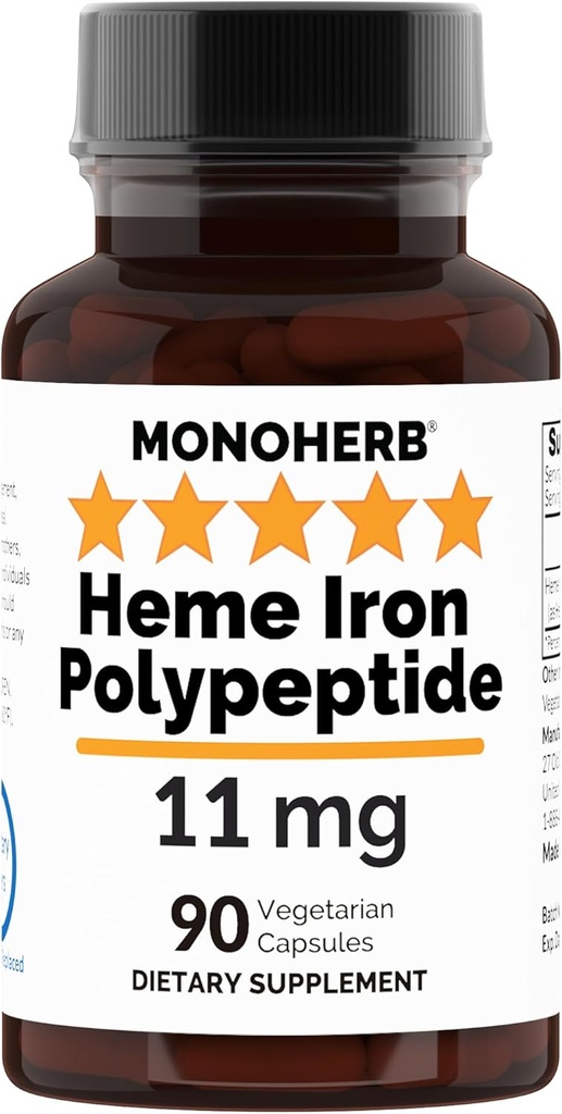 Heme 철 폴리펩티드 11 mg - 90 채식 캡슐 - 철 보충 단지
