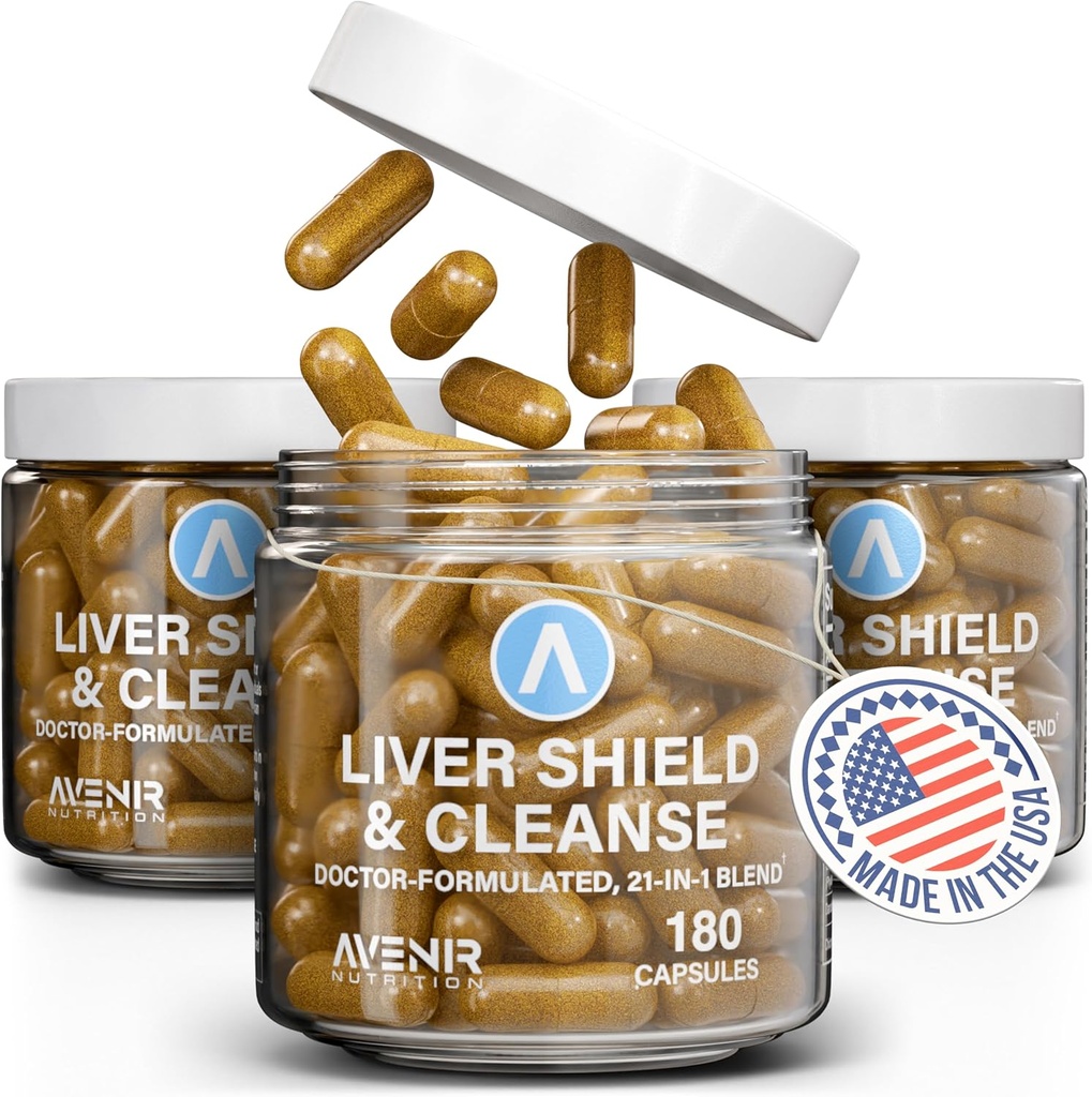 Avenir Nutrition Liver Shield & Cleanse | 초본 Liver Cleanse Detox & Repair Supplement | 우유 이틀 및 Artichoke Extract 보조제 | 지방 간 및 건강 지원 | 남성과 여성 180 캡슐
