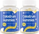 Bovine Colostrum Supplement Gummies - 60 % 높은 IgG, Lactoferrin, 성인 및 어린이를위한 Probiotics 및 Prebiotics, 바닐라 맛 및 설탕 무료, 2 팩