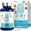 기억과 초점, 정신 건강에 대한 21-in-1 두뇌 보충 교재, 300mg 알파 GPC, 300mg 사자 Mane, L-Theanine, Phosphatidylserine, 비타민 B6 B12, 90 캡슐과 조화