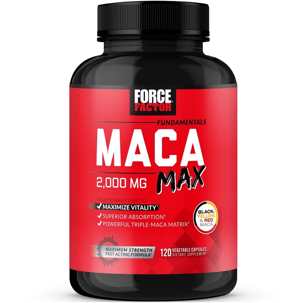 Force Factor Maca Max, Maca Root Capsules to Maximize Vitality & Performance, Black Maca, Red Maca 및 Yellow Maca Powder, Maca Root Powder, 2000mg, 120 캡슐
