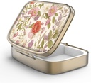 Pill Case Pill Box with Mirror Retro 2 Compartment 작은 알약 케이스 Purse 또는 포켓 청동 직사각형 알약 상자 또는 비타민, 생선 기름, 보충제, Pill Containe 여행 선물 (빨간 꽃)