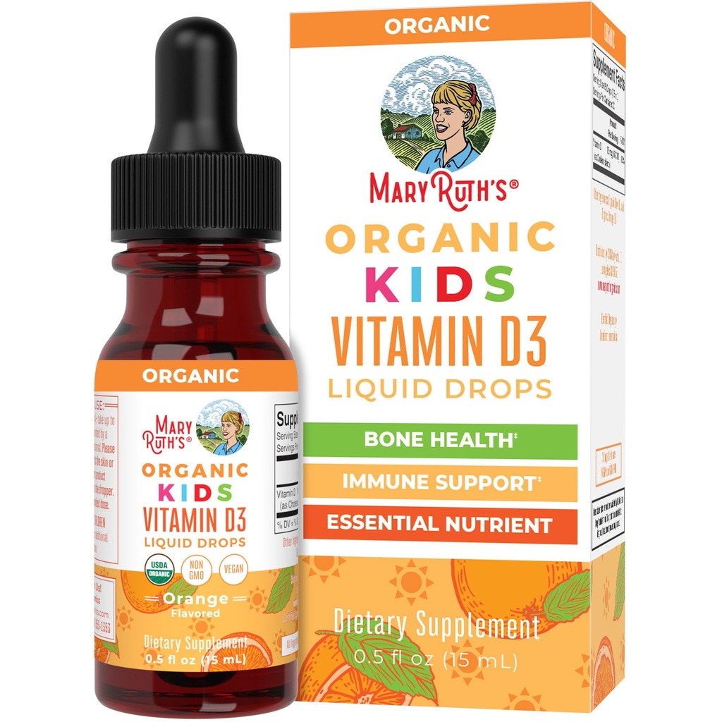 MaryRuth Organics USDA Organic Vitamin D3 Liquid Drops for Kids | 640 IU Vitamin D3 Per 서빙 | 아이 면역 지원 및 뼈 건강 보충 | 나이 4-13에 공식화 | 0.5oz | 30 서빙