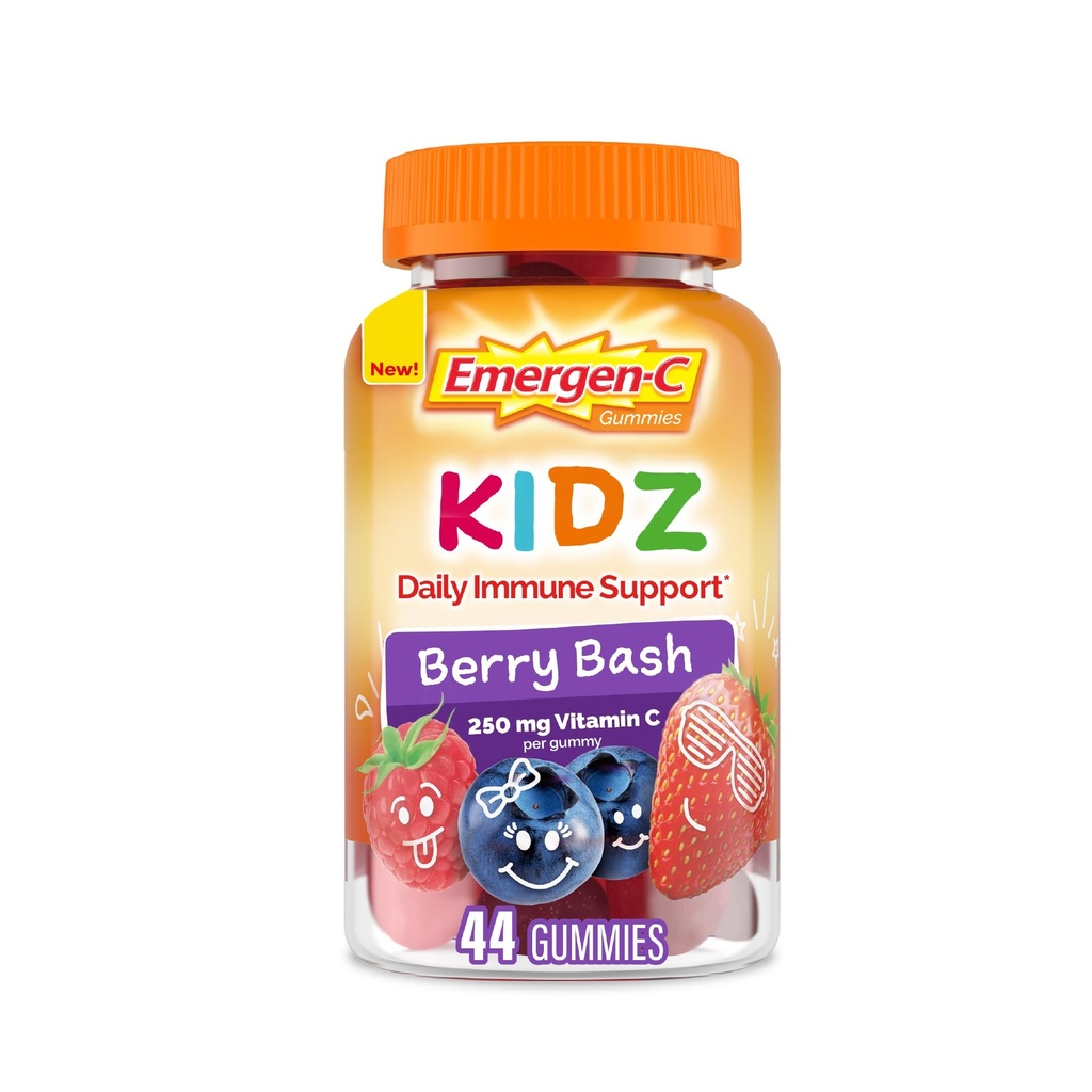Emergen-C Kidz 매일 면역 지원 규정식 보충교재, Immune 지원을 위한 비타민 C와 B 비타민을 가진 맛있은 Gummies, Berry Bash 맛있은 Gummies, 학교 Essentials - 44 조사