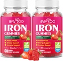 성인 & 아이를 위한 2 팩 Vegan 철 Gummies - 비타민 C, A, B 복합체, Folate, 아연 및 Biotin - 혈액 빌딩 및 에너지 지원, 120 Gummies
