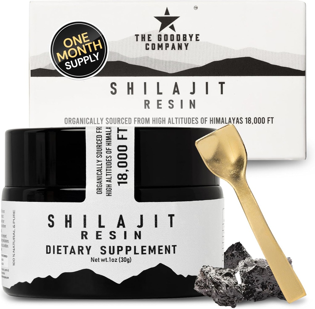 Goodbye Company 순수한 Shilajit 수지 – 85+ 추적 무기물과 순수한 Fulvic 산과 유기; 남자와 여자 에너지 부스트를 위해, 근육 건물, 체력, 활력 보충교재 3 달 공급