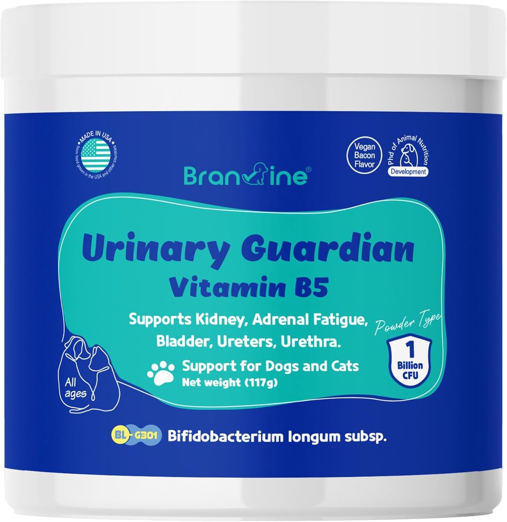 개와 고양이를위한 Urinary Guardian - Kidney, Adrenal Fatigue, Bladder, Urethers, Urethra, Vegan Bacon 맛 (117g) (비타민 B5)