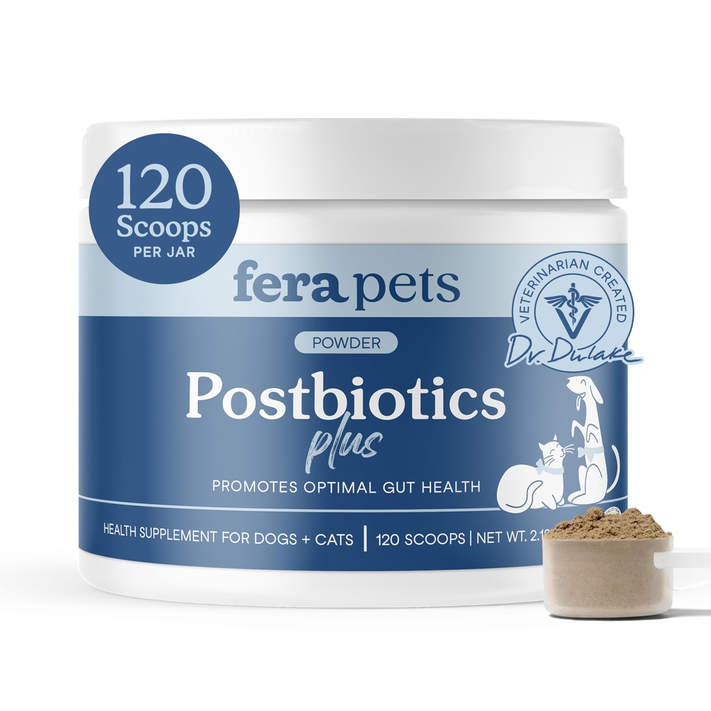 Fera Pets Postbiotics Plus Prebiotics for Dogs & Cats - Slippery Elm - Optimal Digestive Health & Inflammatory Response - 면역 강화 - 120 Scoops