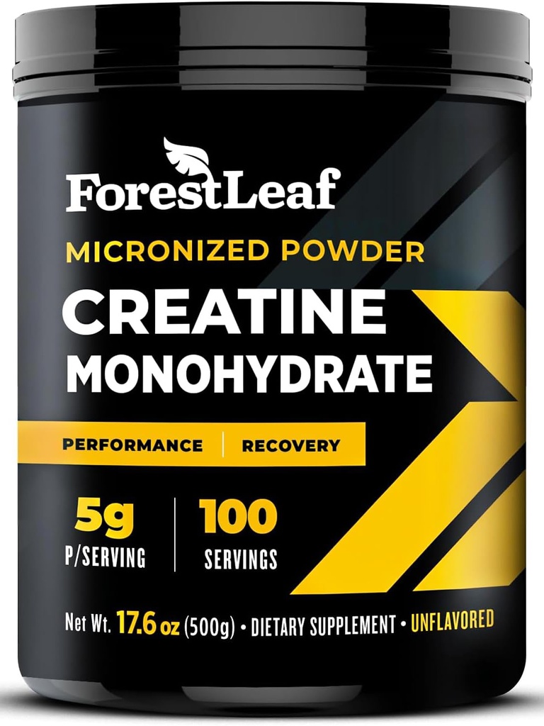 ForestLeaf Micronized Creatine Monohydrate Powder - 근육 성장과 강도 극대화 - 여성과 남성을위한 Unflavored Creatine - 5G Per 서빙 - 100 서빙