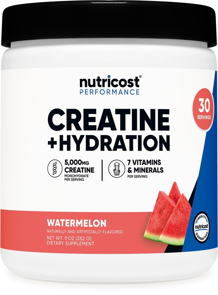 Nutricost Creatine Monohydrate + Hydration 수박 맛 (30 인분) - 7 비타민 & 미네랄, 5000mg의 Creatine