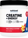 Nutricost Creatine + 에너지 30 서빙 (Fruit Punch flavored) - 봉사 당 5,000mg Creatine Monohydrate + 350mg 에너지 단지