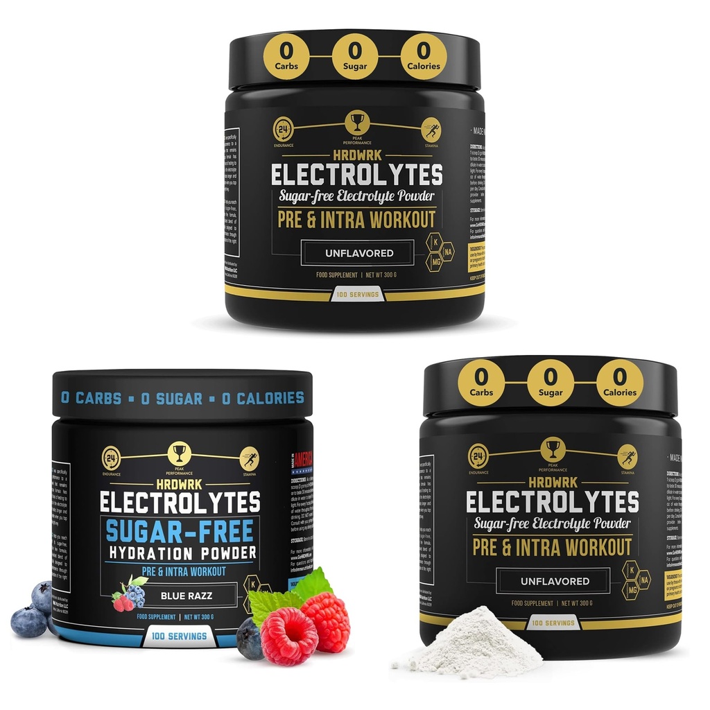 HRDWRK - 100 서빙 Keto Electrolytes Powder Hydration Sugar Free - Electrolyte Powder to Boost Endurance and Reduce Fatigue with Electrolytes Supplement (2 & Blue Razz)