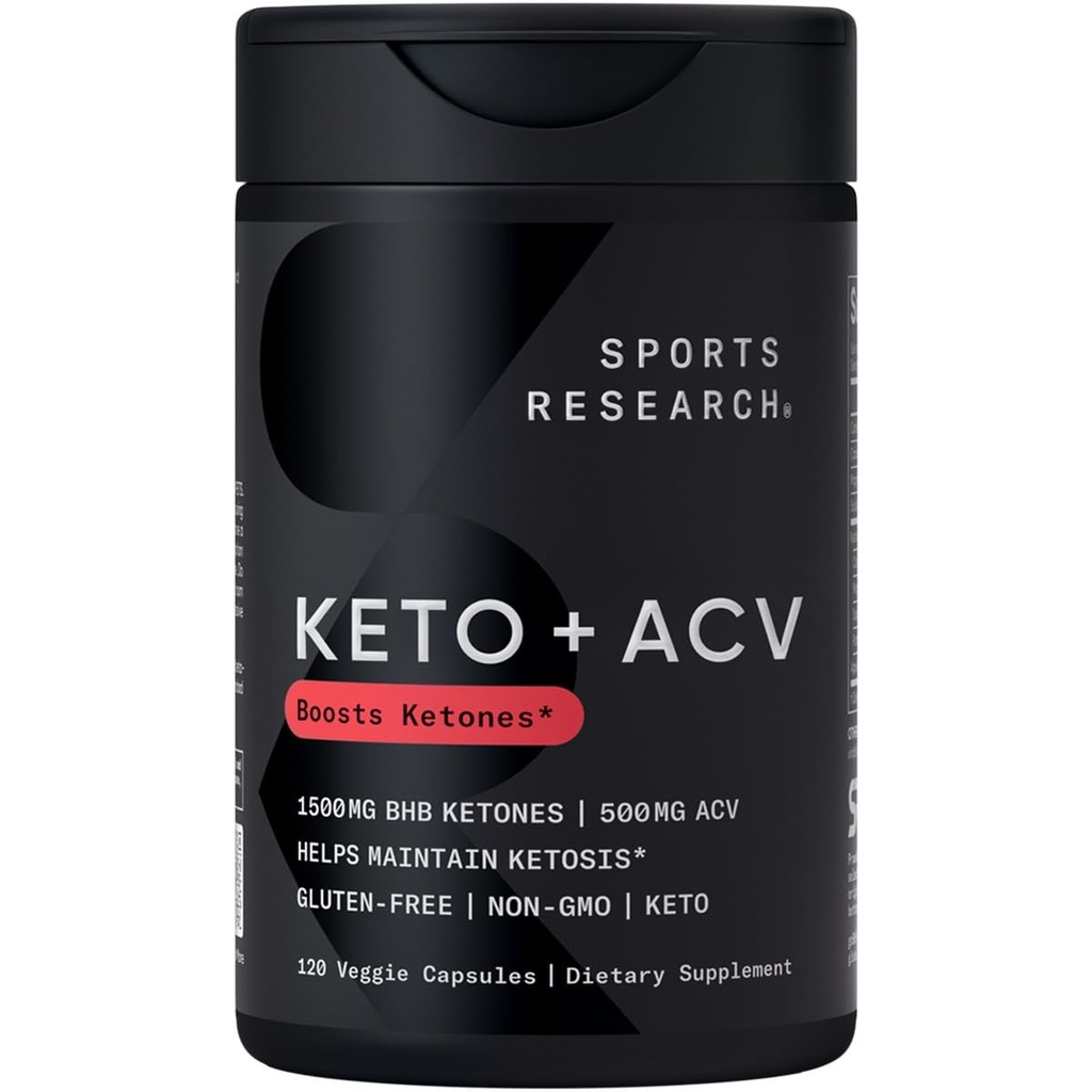 Sports Research® Keto Plus ACV 캡슐 - Apple Cider Vinegar & 1500mg goBHB® Exogenous Ketones의 500mg과 다이어트 지원 - 글루텐 무료 및 케토 인증 - 120 Veggie 캡슐