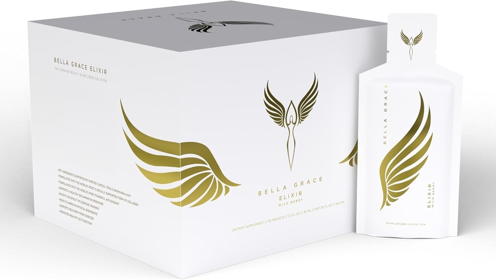 Bella Grace Elixir Collagen Peptides는 Verisol Collagen, AstaReal Astaxanthin 및 Cat의 Claw, 지원 Collagen 재생, 산화 방지제 보호, 30의 서빙을 가진 피부 관리 & 건강을 보충합니다