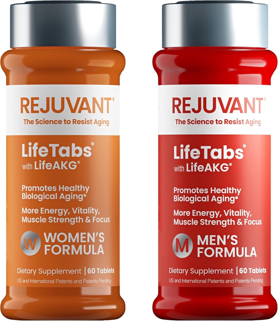 Rejuvant Men’s & Women’s AKG Longevity 보충교재 - 2 팩 (1명의 남자 + 1명의 여자) 1000MG 98% 순수한 칼슘 알파 Ketoglutarate - Cellular 수선 & Vitality를 위한 특허가 주어진 Sustained-Release 공식