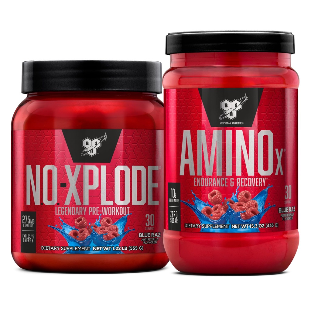 BSN 운동 뭉치 없음 XPLODE 전 운동 분말 파란 Raz의 30의 서빙 AMINO X 근육 회복 Intra 운동 지원, 카페인 자유로운 파란 Raz의 30의 서빙