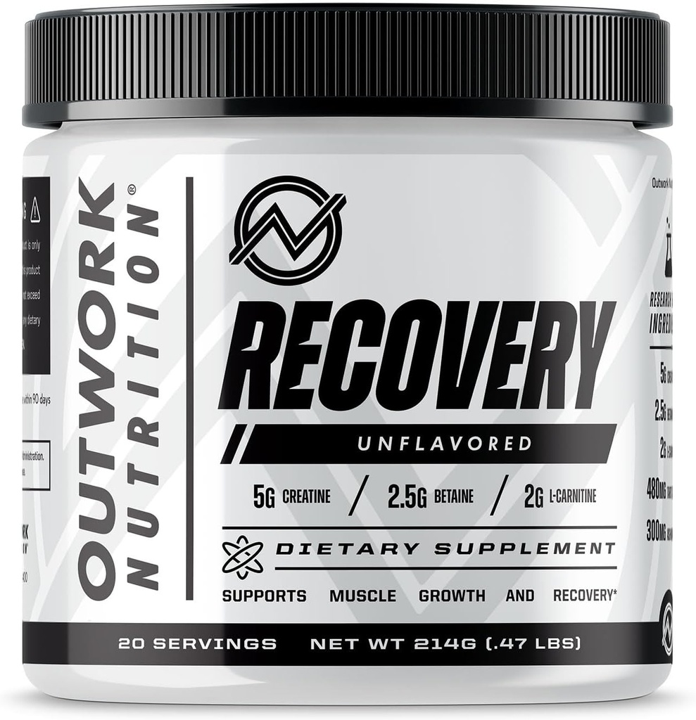 아웃 워크 영양 포스트 운동 회복 분말 - Creatine Monohydrate, KSM-66 Ashwagandha & Tart Cherry - 속도 복구, Eases Soreness - 남성 및 여성을위한 크레아틴 분말, Unflavored, 240 Gr