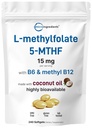 마이크로 성분 L Methylfolate 15mg, 240 Softgels | B6 & 메틸 B12를 가진 활동적인 5-MTHF | 코코넛 기름을 가진 메틸을 섞는 비타민 B9