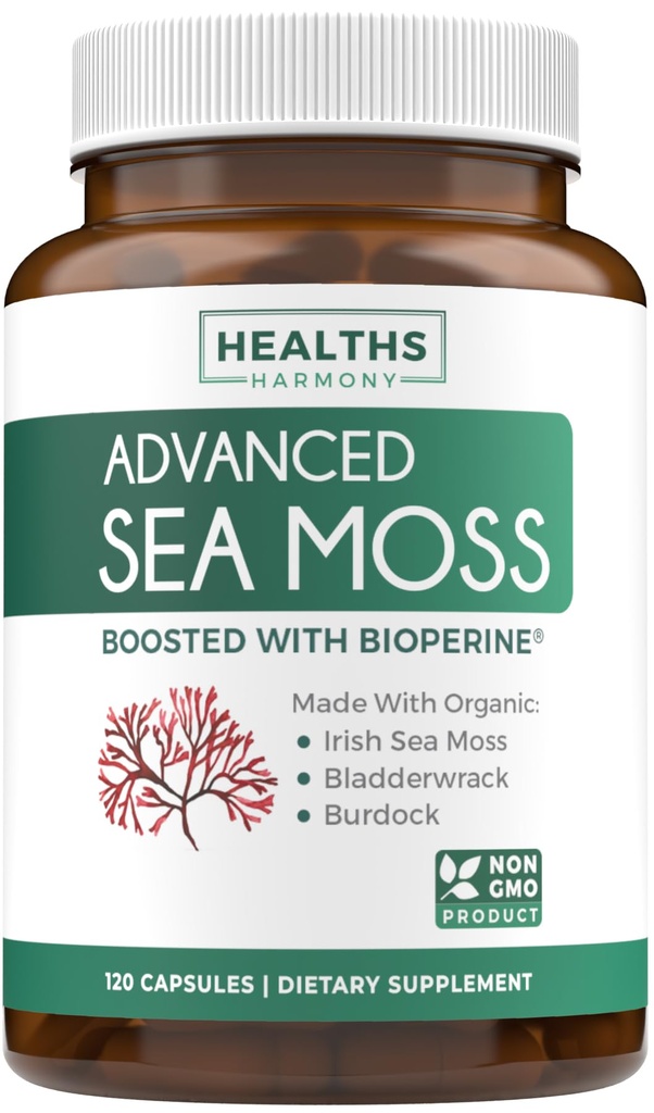 Organic Irish Sea Moss Capsules - 유기 Sea Moss Capsules with Bladderwrack Burdock Root and Black Pepper Extract for Enhanced Absorption - Vegan Non-GMO & Made in the USA (2 개월 공급)