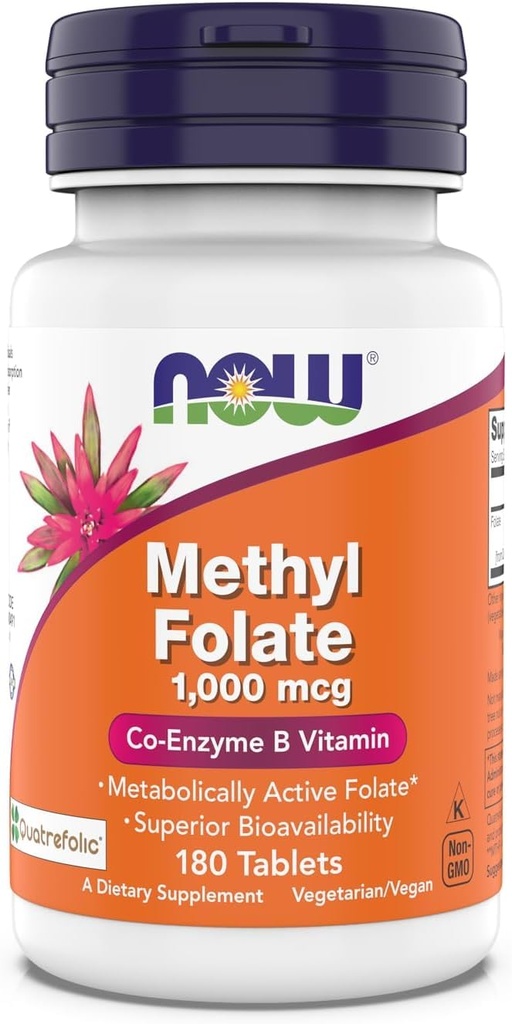 지금 보충 교재, 메틸 Folate 1,000 mcg, 신진 대사 활동적인 Folate*, Co-Enzyme B 비타민, 180 정제
