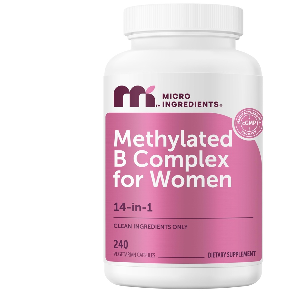여성을 위한 마이크로 성분 메틸을 입힌 B 복합체, 240 채식 캡슐|Methylfolate, 메틸 B12, DIM & Inositol Complex를 가진 활성화된 B 비타민 | 14-in-1 Bioactive B 비타민 공식